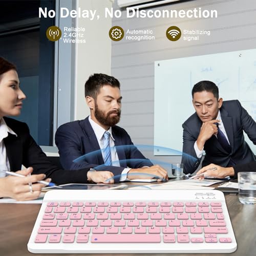 Rechargeable Bluetooth Keyboard and Mouse Combo, Universal Ultra-Slim Wireless Keyboard Mouse Set for Android Windows iPad iPhone Samsung Tablet Portable Compact Keyboard Set (Pink) - color: Pink