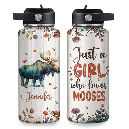 Hyturtle Personalized Moose Water Bottle - Travel Insulated Stainless Steel Bottle with Leak-Proof Lid 18oz 32oz - Cute Animal Gift for Women, Girls, Moose Lovers - Birthday & Christmas Gift - color: Moose