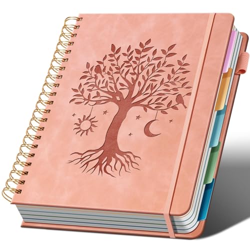 Ovesmusl Hardcover Spiral Notebook 8.5" x 11" with 5 Removable Dividers 300 Pages Leather 5 Subject Notebook College Ruled 100GSM Large Spiral Notebooks for Work Thick Lined Journal for Women, Pink - color: Pink, size: 8.5"x11"