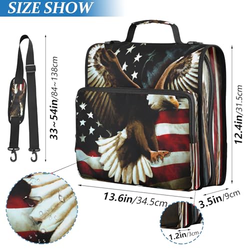 3 Ring Zipper Binder Patriotic American Theme Trapper Keeper Binder Organizer Portfolio with File and Shoulder Strap & Handle Large Capacity File Folder - color: Patriotic American Theme