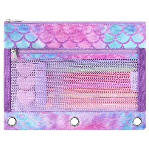 WAWSAM Mermaid Pencil Pouch for 3 Ring Binder, Binder Pencil Pouches for Girls with Zipper, Pencil Case with Clear Window, Cosmetic Bags for Office School College Supplies - color: Mermaid
