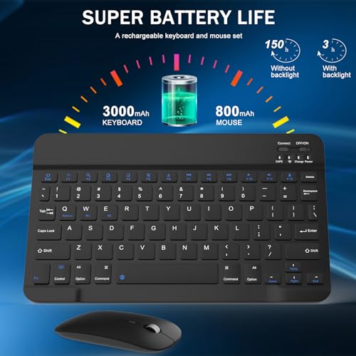 Rechargeable Bluetooth Keyboard and Mouse Combo, Universal Ultra-Slim Wireless Keyboard Mouse Set for Android Windows iPad iPhone Samsung Tablet Portable Compact Keyboard Set (Black) - color: Black