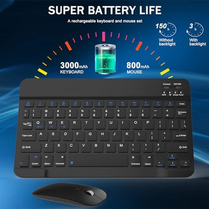 Rechargeable Bluetooth Keyboard and Mouse Combo, Universal Ultra-Slim Wireless Keyboard Mouse Set for Android Windows iPad iPhone Samsung Tablet Portable Compact Keyboard Set (Black) - color: Black