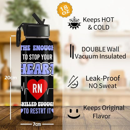 Personalized Insulated Nurse Water Bottle Custom 18oz 32oz Stainless Steel with Lid Name Nursing Student Graduation Gifts for Nurse Week Hospital Staff Appreciation Birthday Healthcare Worker - color: Design-7