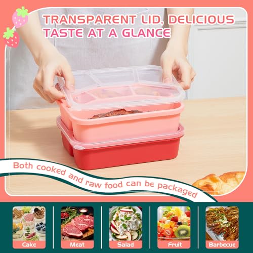 Honeydak 5 Pack Snack Containers 4 Compartment Bento Snack Boxes Reusable Lunchable Containers with Lids Divided Meal Prep Lunch Food Storage Box for School Work Travel(Melon,Mixed) - color: Melon, style: Mixed