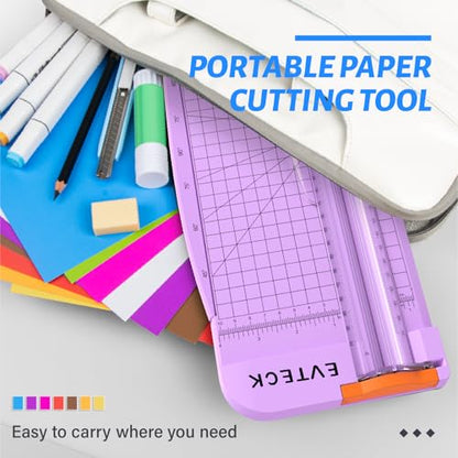 Evteck A4 Paper Cutter Slider Trimmer for Cardstock Photo Vinyl | 12 Inch, with Security Blade and Foldable Ruler, for Crafting Scrapbooking - color: Purple