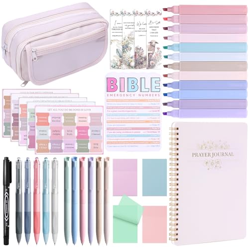 XKDOUS Bible Study Supplies Journaling Kit for Women, Bible Study Kit, 12 Pastel Highlighters and 12 Pens No Bleed, 75 Laminated Tabs, Prayer Journal Pencil Case and More, Beige - color: Beige