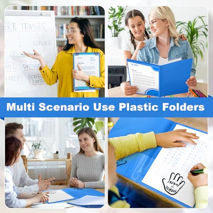 Henoyso 24 Pcs School to Home Folder with Pocket Plastic Heavy Duty Clipboard Folder with Clear Front Pocket Homework Take Home Folders for School Students Parent Teacher Communication(Blue) - color: Blue