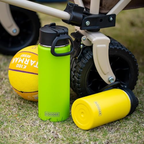koodee Water Bottle-16 oz Stainless Steel Double Wall Vacuum Insulated Wide Mouth Water Bottle for Back to School-Reuasble Metal Flask with Leakproof Spout Lid (Yellow) - color: Yellow, size: 16 Ounces