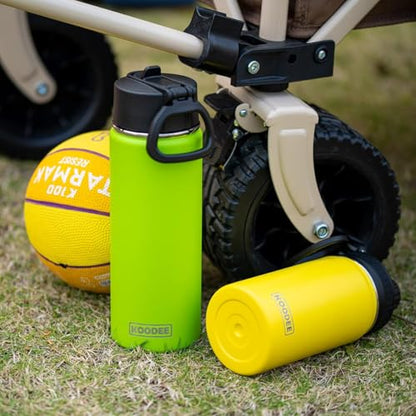 koodee Water Bottle-16 oz Stainless Steel Double Wall Vacuum Insulated Wide Mouth Water Bottle for Back to School-Reuasble Metal Flask with Leakproof Spout Lid (Yellow) - color: Yellow, size: 16 Ounces