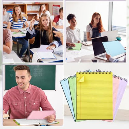 MotiMind 10 Pack 8.5" x 11" Top Spiral Notebook with 3 Hole Punched Multicolor Legal Pads College Ruled Notepad 50 Sheets Hard Cardboard Paper Wirebound Notepad for Office School Business - color: Multicolor