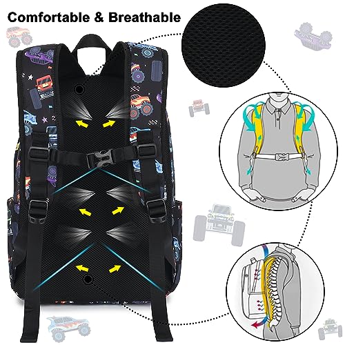CAMTOP Backpack for Kids, Boys Girls Preschool Backpacks with Lunch Box Toddler Kindergarten School Bookbag Set - color: 0025 Monst Truck