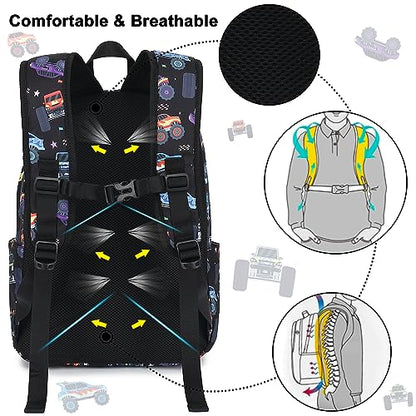 CAMTOP Backpack for Kids, Boys Girls Preschool Backpacks with Lunch Box Toddler Kindergarten School Bookbag Set - color: 0025 Monst Truck