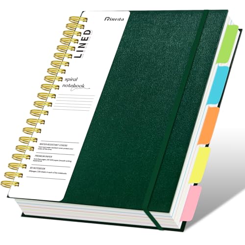 Hardcover Spiral Notebook with removable dividers 300 page,5 Subject Notebook 8"x10" B5 College Ruled Notebooks for School Note taking，Lined Journal for Women (Green) - color: GREEN