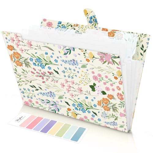 SKYDUE Expanding File Folder with 5 Pockets, Accordion File Organizer, Portable Receipt Paper Documents Organizer, Letter Size Filing Folder School Office Supplies, Apricot - color: Apricot