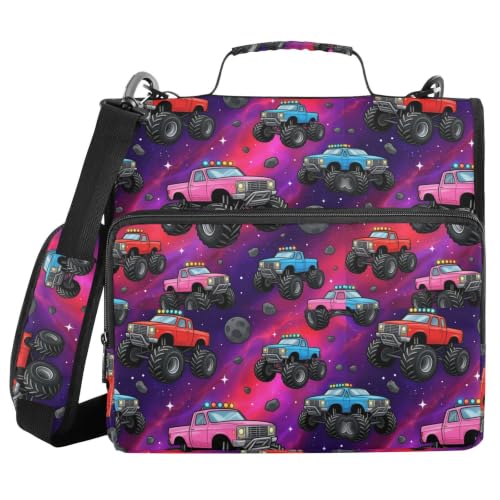 Grunge Trucks Galaxy Zipper Binder 3 Ring with Shoulder Strap | Multi-Pocket Organizer, 2 Inch Binder Holds 500 Sheets, Zipper Binders Organizer for School Students Office - color: Multicolored.22