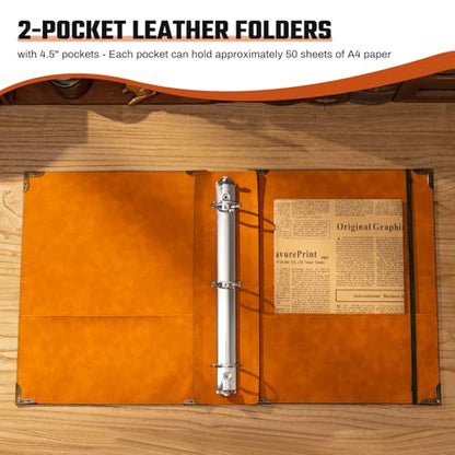 Ovesmusl PU Leather 3 Ring Binder 1.5 Inch Fits 8.5"x11" Letter Size Paper | 1.5 Inch Round Ring Binder Holds 350 Sheets, Notepad Paper Cover Loose Leaf Organizer, Brown Sun - color: Brown Sun, size: 1.5" Ring