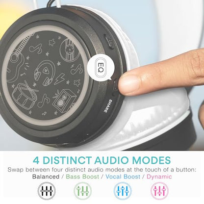 MEE audio KidJamz Share Bluetooth Headphones for Kids with LED Lights, 85dB Volume Limiter, Microphone, 40h Battery; Childrens Headset for School/iPhone/iPad/Tablet (Model: KJ55BT-S, 1-Pack) - color: Black, style: Share