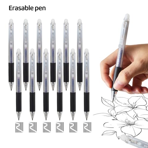 12Pcs Retractable Erasable Gel Pens Clicker,Fine Point 0.7mm Smooth Writing Pens,For Writing Journaling Taking Notes School Office Home. (12Black) - color: 12Black