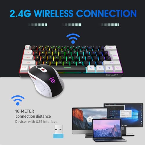Snpurdiri 2.4G Wireless Gaming Keyboard and Mouse Combo, Include Small 60% Merchanical Feel Keyboard, Ergonomic Design Mini Wireless Mouse(White and Black) - color: White Black Combo