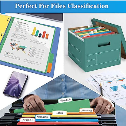V-Opitos 5-tab Index Dividers with 3 Holes Punched, Set of 3 Plastic Dividers with Clear Front Pocket, Multicolor Dividers for 3 Ring Binders, 15 Pcs Dividers for School & Office Supplies