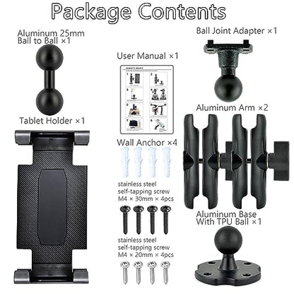 VAUBORTTI Aluminum Heavy-Duty Dual Arm Tablet Mount with 4-Point 360° Rotation Drill Base - Fits 6.5"-12.9" Tablets (iPad, Galaxy Tab, Surface) - Versatile Mounting for Homes, Businesses, Vehicles