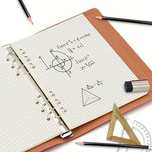 Beige A5 6-Hole Grid-Ruled Loose Leaf Refill Paper(Pre-Punched) Fits A5 6-Ring Binder, 100GSM Thick No Bleed-through Sheets, Double Sided Writing for Fountain Pen & Gel Pen - size: Grid-A5