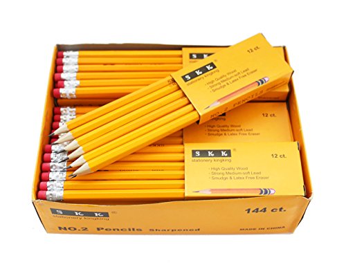 SKKSTATIONERY 144 Count Pre-sharpened #2 Pencils with Erasers – Bulk Yellow HB Lead Pencils for Classroom, Home & Back to School – No.2 Pencil Box, 144/Box - color: 1 BOX 144, size: 1 Count (Pack of 144)