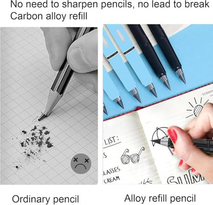 XIUSHE 8PCS Blue Infinity Forever Pencils for Writing-0.7mm Infinite Everlasting Metal Inkless Pencils Set,Technology Magic Writing Pencil For School Office Professional Use (Blue,8) - style: Blue,8