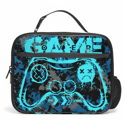 WOBAGMEN Game Lunch Box for Kids, Cute Insulated Lunch Bag for Boys Girls,Waterproof Lunch Box with Water Bottle Holder for Teens Adults Picnic Travel Back to School (Blue Game) - color: Blue Game