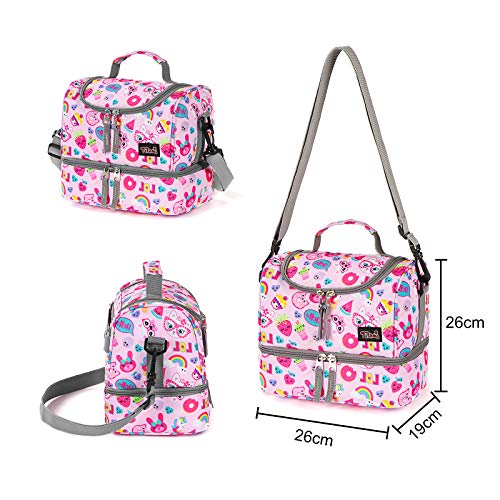Tilami Rolling Backpack 18 inch Double Handle with Lunch Bag Wheeled Kids Backpack for Girls and Boys, Pink Cat - color: Pink Cat
