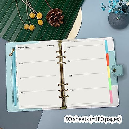 Harphia A5 6 Holes Binder Refill Value Set,90sheets weekly plan paper with sticker and divider,week planner inserts with binder pockets for A5 binder 6 hole refillable notebook,005da5week - color: Week Paper Set, size: A5