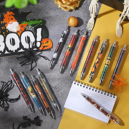 Cholemy 48 Pieces Halloween Pens Bulk Halloween Party Ballpoint Pens Retractable Novelty Pumpkin Skeleton Bat Spider Gel Ink for Office Party Supplies - style: Pumpkin