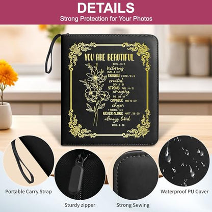 Easter Gift You Are Beautiful Zipper Photos Binder Album 3x5 4x6 5x7 6x8 DIY Magnetic Photo Album for Women Religious Gifts Inspirational Gifts. (Album Beautiful-Black) - color: Album Beautiful-Black
