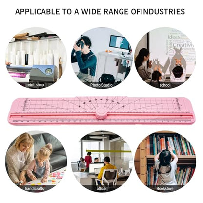 2PCS Paper Cutter Slider, 12 Inch Portable Paper Trimmer, Straight Cutting Guillotine, Cardboard Cutter for Paper Photo Vinyl Label Coupon Craft Paper(Pink) - color: Pink