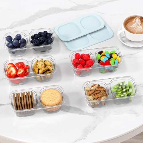 Snack Pack Containers for Kids, 10 Pack Reusable Snack Containers with Lids, 2 Compartment Small Bento Snack Box, BPA-Free, Lunchbox Accessories for Travel - color: 10 Pack Light Blue