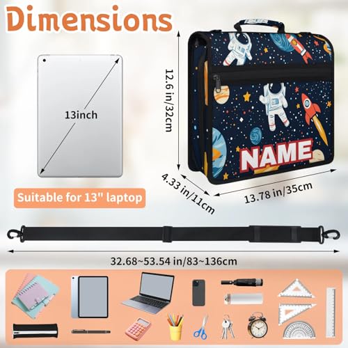 Custom Zipper Binder Galaxy Spaceman Rocket 3 Ring Binder 1.5 Inch Expanding Pockets File Folder Large Capacity Document Organizer Bag with Handle and Strap - color: Multi 3