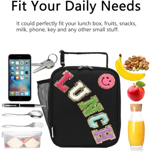 GYEUKHAM Insulated Lunch Bag for Women Girl Teen large Insulated Kid Lunch Bag,Large Reusable Cute Cooler Bag for School Work Picnic,Black Alphabet - color: Black Alphabet