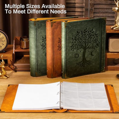 Ovesmusl PU Leather 3 Ring Binder Fits 8.5"x11" Letter Size Paper, 2 Inch Round Ring Binder Holds 500 Sheets, Notepad Paper Cover Loose Leaf Organizer, Brown Tree - color: Brown Tree, size: 2" Ring