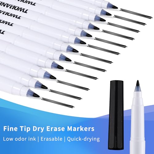 TWOHANDS Dry Erase Markers Ultra Fine Tip Black,Extra Fine Point 0.7mm,Low Odor,Whiteboard Markers for Office,Home,or Planning Whiteboard,12 Count,20574 - style: Black