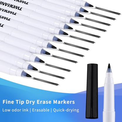 TWOHANDS Dry Erase Markers Ultra Fine Tip Black,Extra Fine Point 0.7mm,Low Odor,Whiteboard Markers for Office,Home,or Planning Whiteboard,12 Count,20574 - style: Black