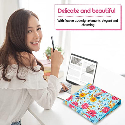 Lewtemi 4 Pack Mini Binders 5.5 x 8.5 Three Ring, 1 Inch Marble Binder, Flower Ocean Decorative Hardcover with Elastic Cord for School, Office Use, Recipe, Photo Album Pages(Flower) - style: Flower