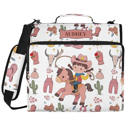 Cute Cowgirl Wild West Pink 3 Ring Zipper Binder Bag Pouch, Expanding File Organizer Padded 14" Laptop Sleeve, Portable Document Organizer Bag for Home, College, Office Supplies - color: Option G