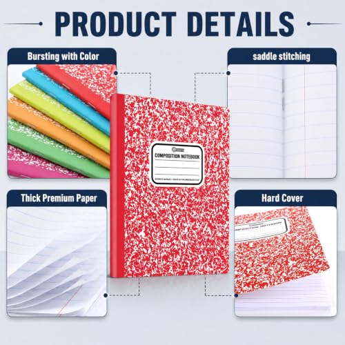 gisgfim 12 Pack Bulk Composition Notebook Wide Ruled, 12 Different Vibrant Colors, 96 Pages (48 Sheets), 9-3/4 x 7-1/2" Hard Cover Journal Notebooks for Studentsd,Classroom and Office(Rainbow) - color: Rainbow
