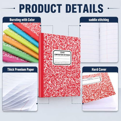 gisgfim 12 Pack Bulk Composition Notebook Wide Ruled, 12 Different Vibrant Colors, 96 Pages (48 Sheets), 9-3/4 x 7-1/2" Hard Cover Journal Notebooks for Studentsd,Classroom and Office(Rainbow) - color: Rainbow