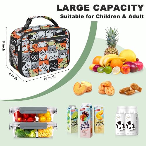 Kids Lunch Box for Boys Girls Lunch Bag Insulated Durable Lunchbox Children Lunch Tote Bag for School Cat - color: Cat