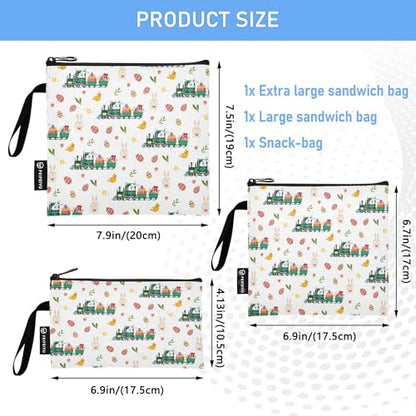 Reusable Food Storage Bags Easter Rabbit 3 Pack Set Lunch Bag Compact Sandwich Snack Bag Small Medium Large for Lunch, Travel & Organization - color: Bag 24