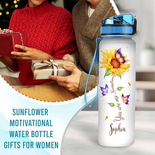 Hyturtle Personalized Sunflower Water Bottle - 32oz Motivational Water Bottle with Leak-Proof Lid & Time Marker - Custom Name Sunflower Gifts for Women, Girls Lovers On Birthday Christmas - color: Butterfly