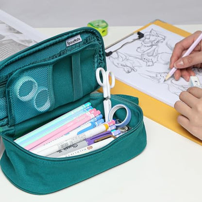 SPACEMATE Pencil Case Pouch Box Bag School Supplies Girls Boys Kids, Cute Preppy Stuff Large Big Capacity Aesthetic Pen Organizer, Back to College Stationary, Dark Cyan, Heavy Duty Canvas, 1800ml - color: Dark Cyan