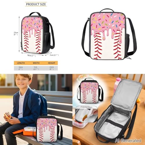 Pink Ice Cream Drip Backpack 4 Piece Baseball Backpack for School Insulated Thermal Lunch Bag Lovely Pencil Pouch Water Bottle Holder Kindergarten Cute Daily Gifts - color: Pink